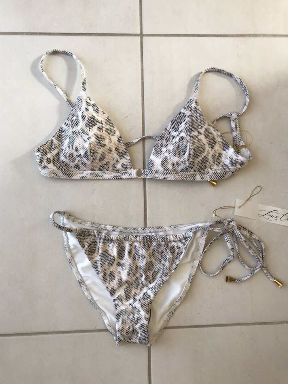 Luna Cara Swim Serengheti Animal Print Cheeky Triangle Bikini Set Boho Luxury